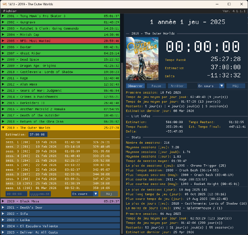 The current look of the application, displaying my list from season 2025