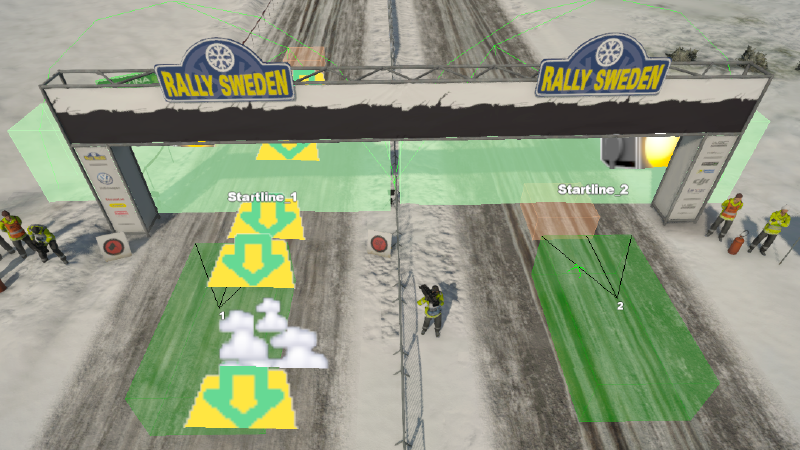 An in-game aerial view of the start line of Karlstad